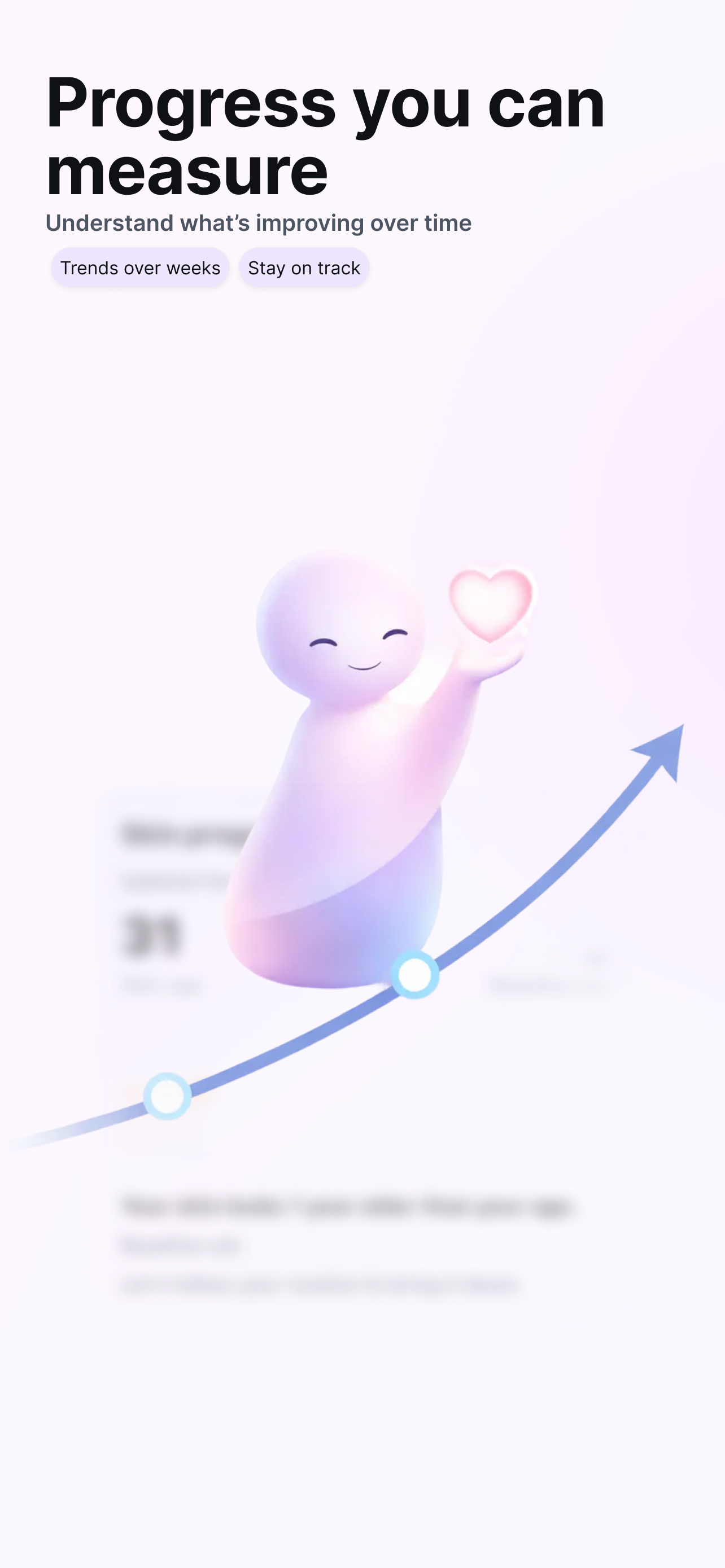 Skin scan progress tracking showing weekly pore and texture improvements